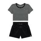 Conjunto Blusa Cropped Listras/Short Em Moletinho Nina Go