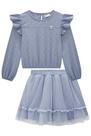 Conjunto Blusa Cropped Manga Longa Crepe Saia Tule Elastano