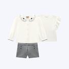 Conjunto Blusa De Manga Longa Com Colete De Tricot E Shorts Tweed Infantil Menina Milon 2000774 Offwhite