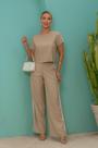 Conjunto Blusa e Calça Wide Leg Viscose Feminino Elegante Confortável faixa lateral