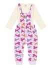 Conjunto Blusa E Jardineira Estampada Natural E Lilás Abrange