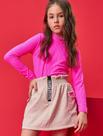 Conjunto Blusa E Saia Em Sarja Rosa E Bege Catavento