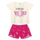 Conjunto Blusa e Short Infantil Feminina Estampada Unicornio Branca e Rosa 8 Anos - Rovitex