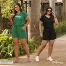Conjunto blusa e shorts de verão preto plus size