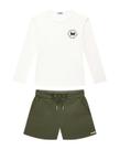 Conjunto blusa em ribana e short em material sintético peluciado Nina Go
