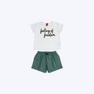 Conjunto Blusa Manga Curta Lettering E Shorts Moletom Infantil Menina Kyly 1001043 Branco