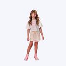 Conjunto Blusa Manga Curta Meia Malha E Shorts-Saia Infantil Menina Mundo Cinti 12559 Natural