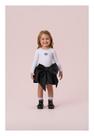 Conjunto blusa manga longa canelada com saia balonê com laço aplicado petit cherie