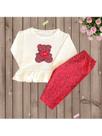 Conjunto Blusa Manga Longa Com Calça Urso Oncinha Bebê Menina Blogueirinha Tam RN a 03 Meses