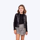 Conjunto Blusa Manga Longa E Short- Saia Envelope Xadrez Infantil Menina Vigat 7001 Preto