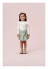Conjunto blusa manga longa estampada saia pregas petit cherie