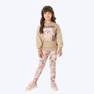 Conjunto Blusa Moletom e Calça Legging Ursinhos Bege Infantil Menina Mundo Cinti 12362