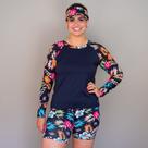 Conjunto Blusa Uv + Short De Praia + Brinde Viseira Plus Size Moda Praia Modesta