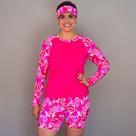 Conjunto Blusa Uv + Short De Praia + Brinde Viseira Plus Size Moda Praia Modesta