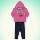 Conjunto Blusão Com Capuz e Legging Rosa Fakini