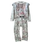 Conjunto Blusão Manga Longa Aplicação Pedras Babados Calça