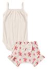 Conjunto Body Alcinha Canelado Curto Menina - Off-white - Ame Kids