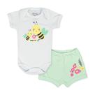 Conjunto Body Bebê Manga Curta Abelhinhas Branco