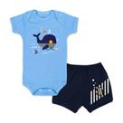 Conjunto Body Bebê Manga Curta Baleia Azul