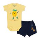 Conjunto Body Bebê Manga Curta Caxi Pati Amarelo 21