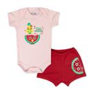 Conjunto Body Bebê Manga Curta Melancaxi Rosa