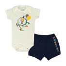 Conjunto Body Bebê Manga Curta Monstro Marfim