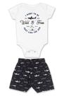 Conjunto body branco + bermuda marinho - Tubarão