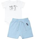 conjunto body cachorrinho e bermuda azul