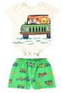 Conjunto Body Com Bermuda Bebê Menino Bichinhos