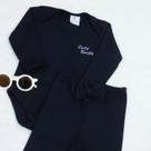 Conjunto Body e Calça Bordado Cute Smile Preto Básico Suedine 100 Algodão Antialérgico Conjunto Body e Calça Bordado Cute Smile Preto Básico Suedine 100 Algodão Antialérgico