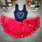 Conjunto Body e Saia de Tule Infantil Juvenil Carnaval Halloween Fantasia Minnie Vermelho e Rosa