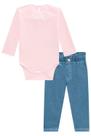 Conjunto body em cotton e calça jeans