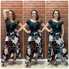 Conjunto Body em Supplex com Bojo e Saia Envelope em Viscose Estampada Jaqueline