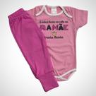 Conjunto Body Manga Curta e Calça Frase Mamãe Tamanho M