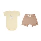 Conjunto Body Manga Curta e Shorts Barra Virada Suedine - Little Farm - Mini & Co. Tamanho:GG