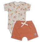 Conjunto Body Manga Curta Estampa Desert e Short Mini & Co na cor Marrom e Caramelo 0531.1267 Conjunto Body Manga Curta Estampa Desert e Short Mini & Co na cor Marrom e Caramelo 0531.1267