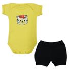 Conjunto Body Manga Curta Gatinha Laço Vermelho + Shorts