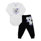 Conjunto Body Manga Longa Baby Duck Comfort Coala Flores Branco