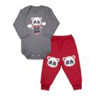 Conjunto Body Manga Longa Baby Duck Comfort Panda Boy Cinza