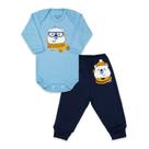Conjunto Body Manga Longa Baby Duck Comfort Urso Cachecol Azul