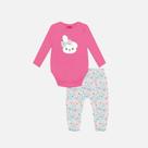 Conjunto Body Manga Longa Coelhinha E Calça Moletom Bebê Menina Kyly 1000712 Rosa