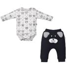 Conjunto Body Manga Longa Com Culote Bebê Menino Marfim Dogs Conjunto Body Manga Longa Com Culote Bebê Menino Marfim Dogs