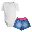 Conjunto Body Short Jeans Bebê Menina Look Completo Algodão