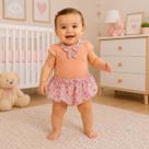 Conjunto Body Shorts Balone Infantil Bebê Menina Verão Golinha Laço - Baby Doces Momentos