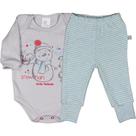 Conjunto Body Suedine Manga Longa Estampa Snowmen + Calça Fio Tinto Pe Reversível