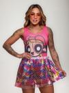 Conjunto Body Super Poderosas E Saia Metalizada Curta