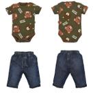 Conjunto Body Verde Com Culote Jeans Bebê Menino Murilo