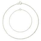 Conjunto Bolinha Pulseira E Colar Prata Legitima 925