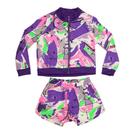 Conjunto Bomber e Shorts com Estampa Neon e Detalhes Roxo