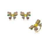 Conjunto borboleta com cravação colorida banhado a ouro